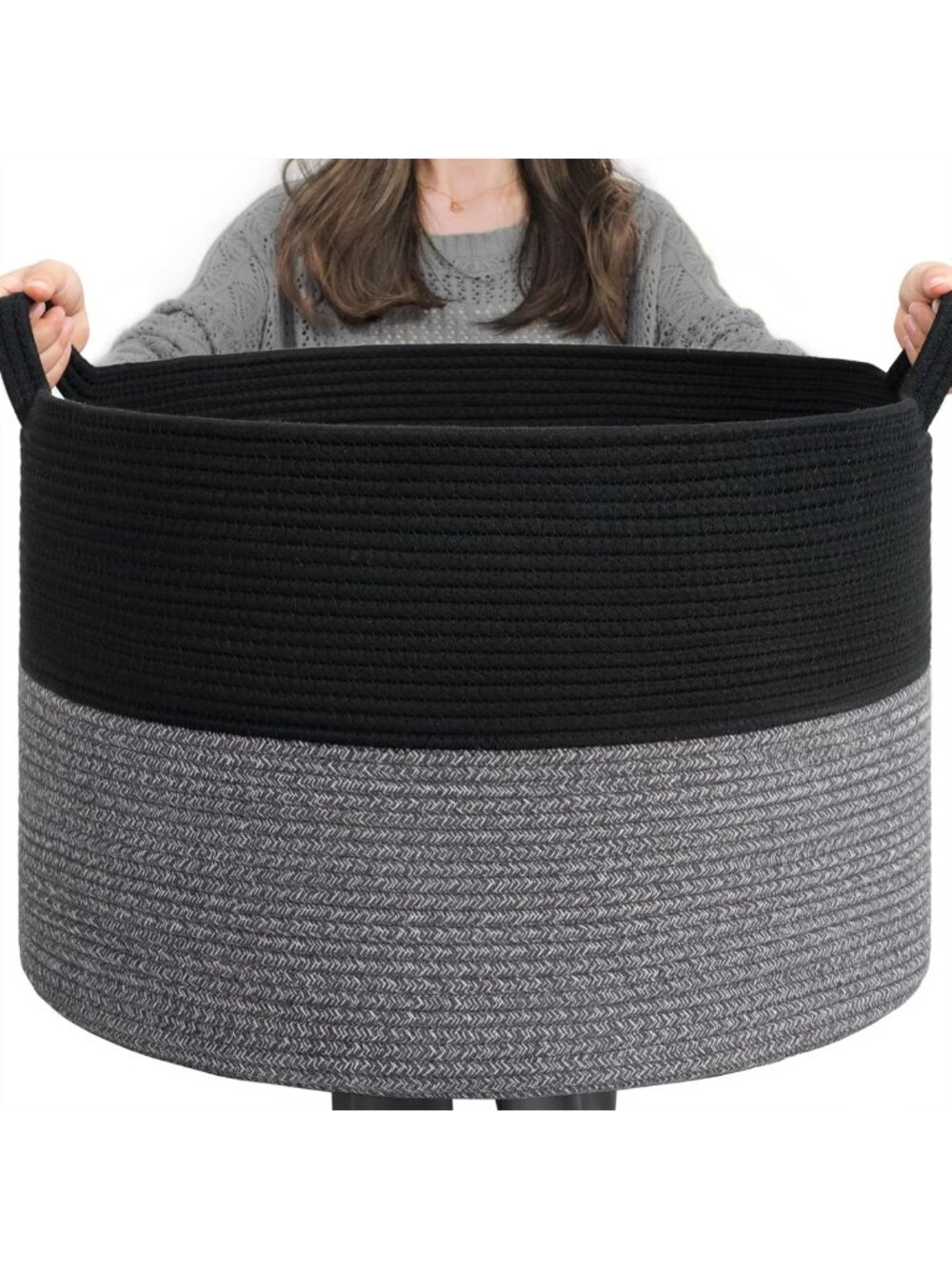 Extra Large Cotton Rope Storage Basket - Woven Laundry, Toy & Blanket Bin with